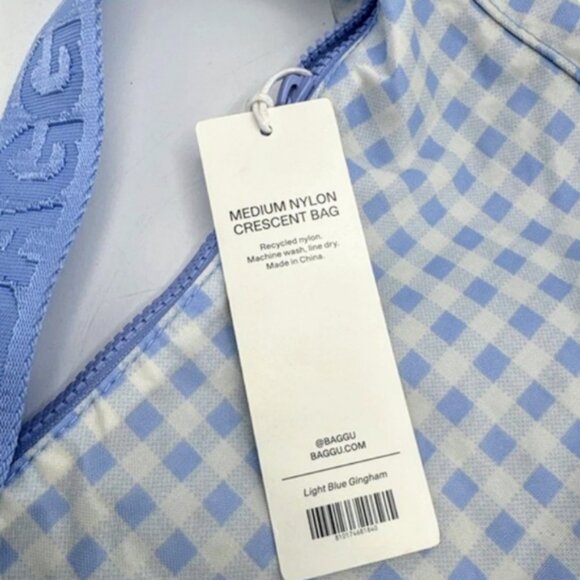 Baggu Medium Nylon Crescent Bag with Key Leash Light Blue Gingham - Picture 3 of 6